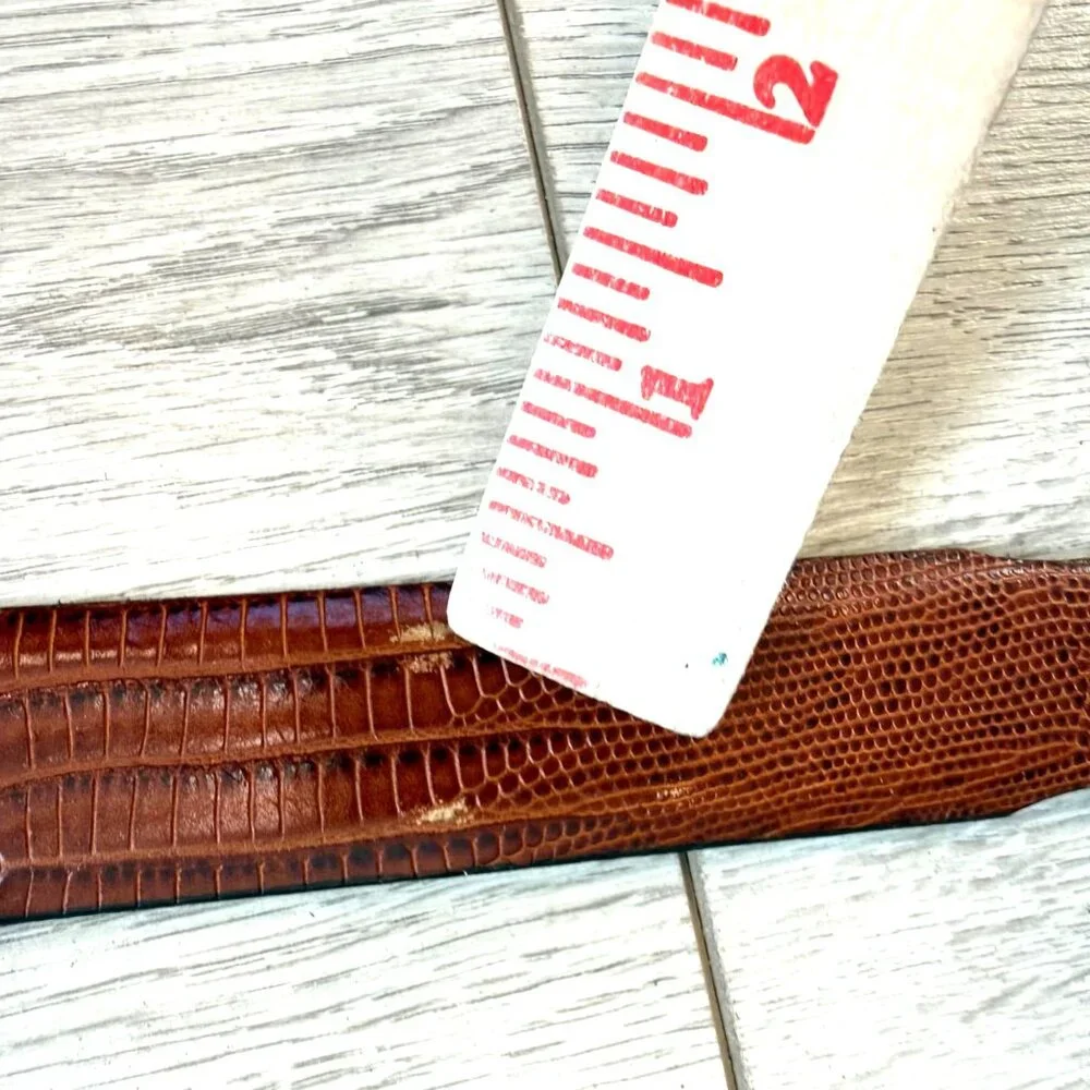 Tulliani Men's Dress Belt Cognac Brown Italian Calfskin Leather Lizard Embossed